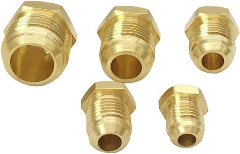 Hooshing 5PCS Brass Flare Fitting SAE 45 Degree Flare Plug Seal Assortment Kits 1/4" 5/16" 3/8" 1/2" 5/8" Tube OD in Saudi Arabia