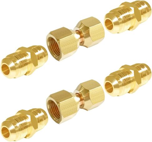 Joywayus Brass Flare Tube Fitting Coupling Gas Adapter 3/8" Flare Male and 3/8" Flare Female Swivel Nut Union Pipe Connector (Pack of 6) in Saudi Arabia