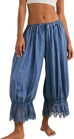 NUFIWI Women Ruffle Long Bloomer Y2k Lace Trim Pettipants Pantaloons Mid Rise Cropped Pajama Pants Under Dress Slips in Kuwait