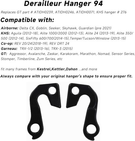 Rear Derailleur Hanger 94 for GT, KHS, Mongoose & More – Durable Aluminum Alloy Replacement for Mountain & Road Bikes, Black Finish, Screws Included in Kuwait
