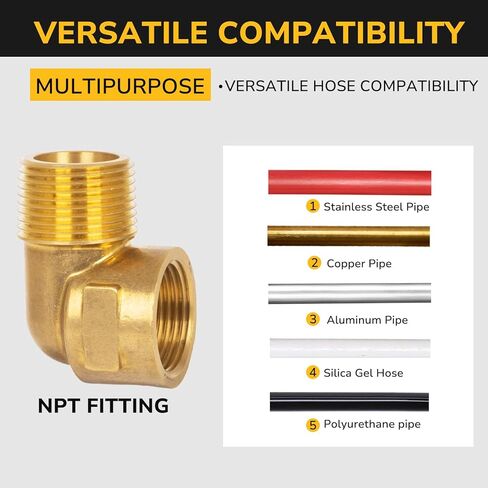 90 Degree Elbow, 3/4" NPT Male × 3/4" NPT Female Brass Pipe Fitting, Street Elbow Adapter for Propane, Oil, Gas, Air Flow Systems, Corrosion Resistant, 1200 PSI Rated, 1 Pack in Kuwait