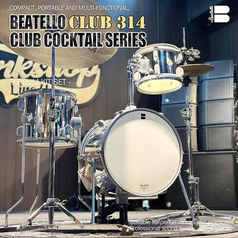 طقم طبول محمول مكون من 3 قطع من Club-314 Jungle، طبلة جهير 14 بوصة مع رافعة، 8 بوصات و10 بوصات، رؤوس ضارب متوسطة الوزن، الأجهزة متضمنة، مجموعة مدمجة لعازفي الطبول والتمرين (فضي حضري) in Kuwait