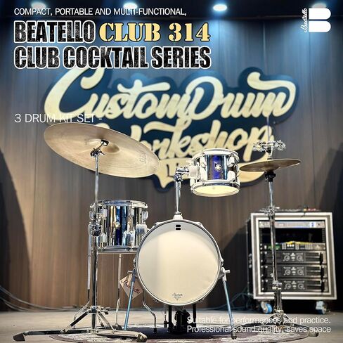 طقم طبول محمول مكون من 3 قطع من Club-314 Jungle، طبلة جهير 14 بوصة مع رافعة، 8 بوصات و10 بوصات، رؤوس ضارب متوسطة الوزن، الأجهزة متضمنة، مجموعة مدمجة لعازفي الطبول والتمرين (فضي حضري) in Kuwait