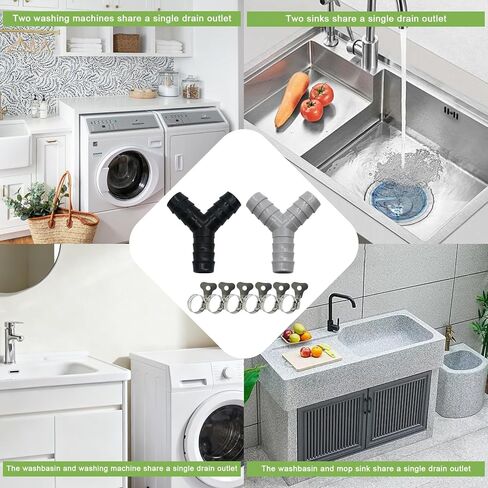قطعتان من موزع خرطوم الغسالة العالمي على شكل حرف Y، محول بلاستيكي ثلاثي الاتجاهات لتوصيل الأنابيب المنفصلة، ​​موصل الصرف مع مشابك خرطوم، مناسب لحمامات المطبخ والشرفات in Kuwait