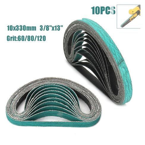 10 قطعة 10x330 مللي متر أحزمة صنفرة 3/8 "x 13" ساندر حزام جلخ أداة للمعادن أثاث خشبي طحن تلميع P60/P80/P120(P60 10PCS_10X330 مم) in Kuwait