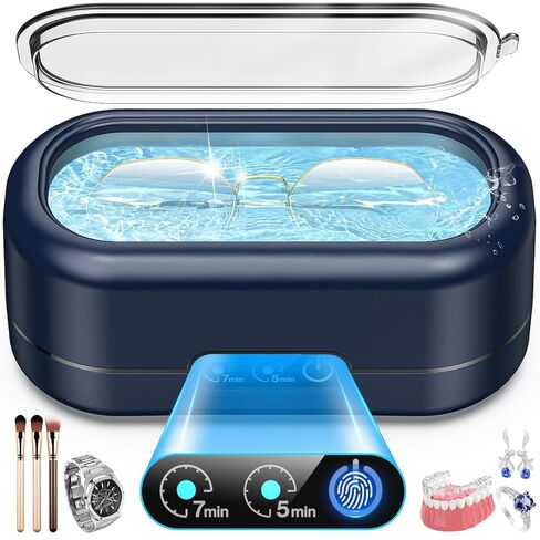 AI Ultrasonic Jewelry Cleaner,50KHz Professional Ultrasonic Cleaner Machine with 304 Stainless Steel for Jewelry, Dentures, Eyeglasses, Rings,Coin, Watch Strap, Hygiene Items (Blue) in Kuwait