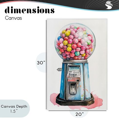 Stupell Industries 'Retro Gumball Machine', Canvas Art, 20 x 30 Inches, Easy to Hang and Sturdy, Made in USA, by Ray Powers in Kuwait