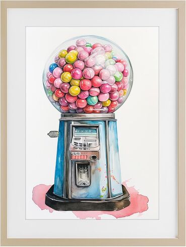 Stupell Industries 'Retro Gumball Machine', Framed Print Under Glass, Brown, 17 x 23 Inches, Easy to Hang and Sturdy, Made in USA, by Ray Powers in Kuwait