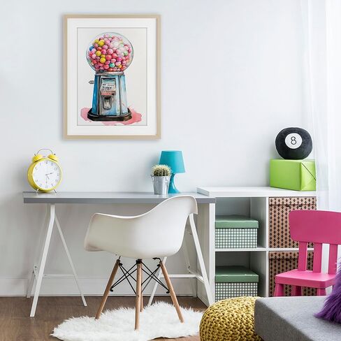 Stupell Industries 'Retro Gumball Machine', Framed Print Under Glass, Brown, 17 x 23 Inches, Easy to Hang and Sturdy, Made in USA, by Ray Powers in Kuwait