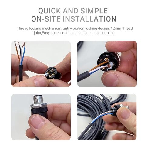M12 4 دبوس موصل المجال Wireable رمز مستقيم ذكر التوصيل غير درع 12 مللي متر الصناعية التعميم في الهواء الطلق مقاوم للماء IP67 5 قطعة in Kuwait