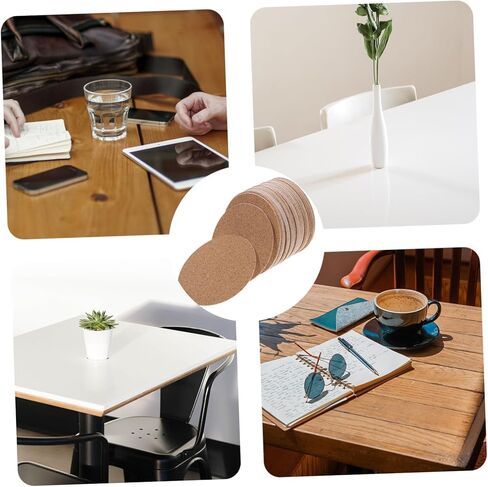 Ciieeo 50pcs Self-Adhesive Cork Sheets for DIY Crafts Round Backing Cork Mats Durable High Density for Coasters Bulletin Boards Creative Projects in Kuwait
