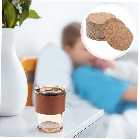 Ciieeo 50pcs Self-Adhesive Cork Sheets for DIY Crafts Round Backing Cork Mats Durable High Density for Coasters Bulletin Boards Creative Projects in Kuwait