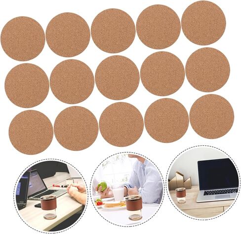 Ciieeo 50pcs Self-Adhesive Cork Sheets for DIY Crafts Round Backing Cork Mats Durable High Density for Coasters Bulletin Boards Creative Projects in Kuwait