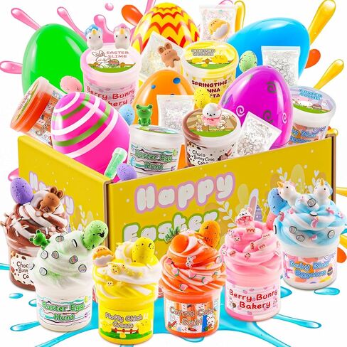 Easter Basket Stuffers for Kids, 4 Pack Prefilled Slime Eggs with Charms & Toys Inside, Easter Basket Essentials for Teens Girls Boys, Non-Toxic & Child Safe Egg Hunt Gifts in Kuwait