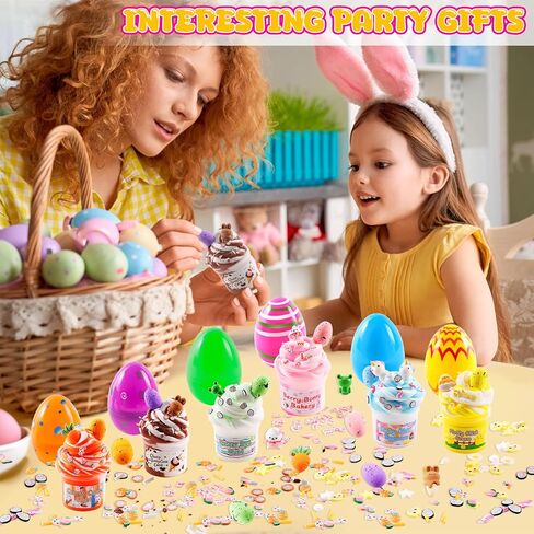 Easter Basket Stuffers for Kids, 4 Pack Prefilled Slime Eggs with Charms & Toys Inside, Easter Basket Essentials for Teens Girls Boys, Non-Toxic & Child Safe Egg Hunt Gifts in Kuwait