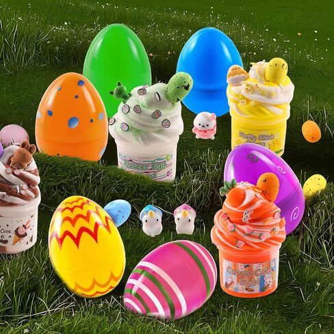 Easter Basket Stuffers for Kids, 4 Pack Prefilled Slime Eggs with Charms & Toys Inside, Easter Basket Essentials for Teens Girls Boys, Non-Toxic & Child Safe Egg Hunt Gifts in Kuwait