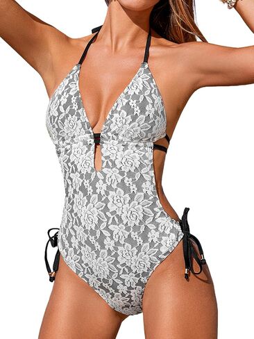 Cupshe Women's One Piece Deep v غطس البستحم بدلة الاستحمام Monokini مربوطة in Kuwait
