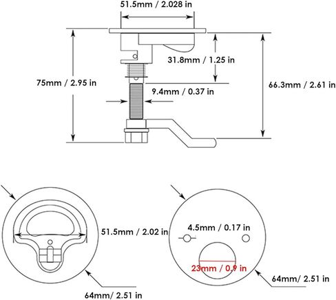 Boat Cam Latch, Marine Grade 316 Stainless Steel Cabin Latch, Red Dot Indicator with Adjustable Range, Ideal for Boat, Yacht, RV, 52mm Hole Diameter, 2.05in Cam Lock Tongue in Kuwait