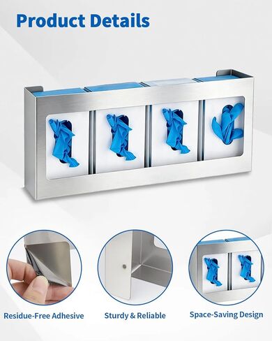 حامل صندوق قفازات رباعي من الفولاذ المقاوم للصدأ، حامل صندوق قفازات رباعي ومنظم صندوق قفازات للتركيب على الحائط، موزع من الفولاذ المقاوم للصدأ بأربعة أقسام، 20.9 بوصة طول × 3.7 بوصة عرض × 10 بوصة ارتفاع in Kuwait