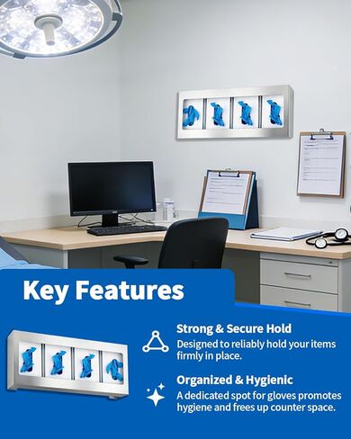 حامل صندوق قفازات رباعي من الفولاذ المقاوم للصدأ، حامل صندوق قفازات رباعي ومنظم صندوق قفازات للتركيب على الحائط، موزع من الفولاذ المقاوم للصدأ بأربعة أقسام، 20.9 بوصة طول × 3.7 بوصة عرض × 10 بوصة ارتفاع in Kuwait