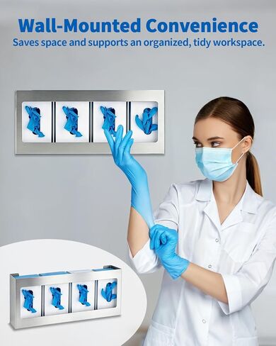 حامل صندوق قفازات رباعي من الفولاذ المقاوم للصدأ، حامل صندوق قفازات رباعي ومنظم صندوق قفازات للتركيب على الحائط، موزع من الفولاذ المقاوم للصدأ بأربعة أقسام، 20.9 بوصة طول × 3.7 بوصة عرض × 10 بوصة ارتفاع in Kuwait