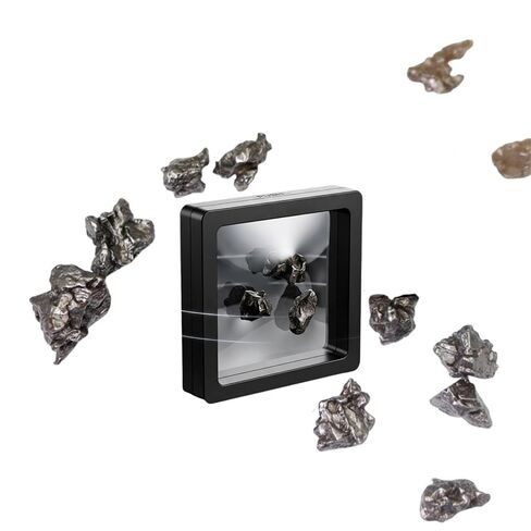 أحجار نيزك أرجنتينية أصلية (3 قطع)، صخرة فضاء كامبو ديل سيلو الأصلية 1-3 جم لكل قطعة، عينة نيزك حقيقية مع صندوق عرض، حقيبة مخملية، عدسة مكبرة in Kuwait