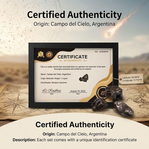 أحجار نيزك أرجنتينية أصلية (3 قطع)، صخرة فضاء كامبو ديل سيلو الأصلية 1-3 جم لكل قطعة، عينة نيزك حقيقية مع صندوق عرض، حقيبة مخملية، عدسة مكبرة in Kuwait