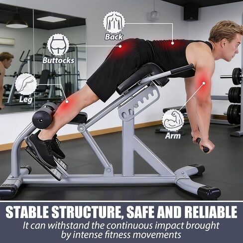 Hyperextension Adjustable Roman Chair Sit Up Exercise Machine 660 Lbs Weight Capacity for Glute Hamstring and Ab Workout Home Gym in Kuwait