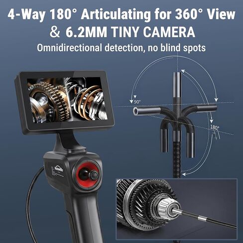 360° Articulating Borescope Camera, 6.2mm Borescope Endoscope with 5" IPS Screen, 1080P HD, 4.9FT Gooseneck Cable, IP67 Waterproof Snake Cameras with 6 Lights for Automotive, Plumbing in Saudi Arabia