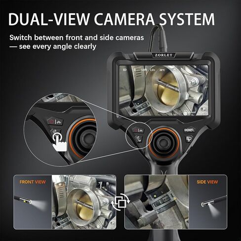 Dual Lens 360° Articulating Borescope with Light, 5'' HD Monitor 4-Way Joystick Inspection Camera, 0.25in Slim Probe 5.0FT Semi-Rigid Snake Industrial Endoscope Camera for Automotive Mechanics in Kuwait