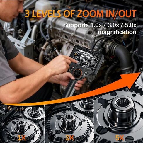 Dual Lens 360° Articulating Borescope with Light, 5'' HD Monitor 4-Way Joystick Inspection Camera, 0.25in Slim Probe 5.0FT Semi-Rigid Snake Industrial Endoscope Camera for Automotive Mechanics in Kuwait