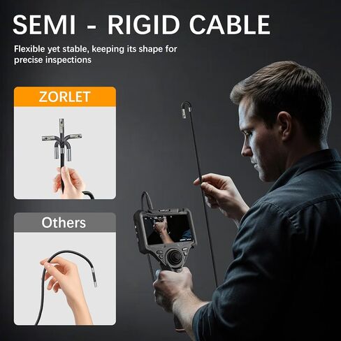 Dual Lens 360° Articulating Borescope with Light, 5'' HD Monitor 4-Way Joystick Inspection Camera, 0.25in Slim Probe 5.0FT Semi-Rigid Snake Industrial Endoscope Camera for Automotive Mechanics in Kuwait