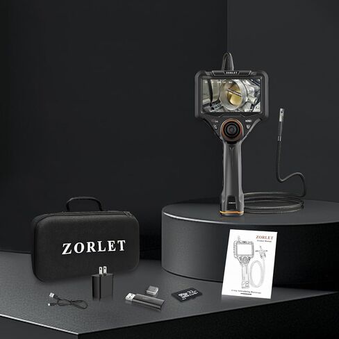 Dual Lens 360° Articulating Borescope with Light, 5'' HD Monitor 4-Way Joystick Inspection Camera, 0.25in Slim Probe 5.0FT Semi-Rigid Snake Industrial Endoscope Camera for Automotive Mechanics in Kuwait