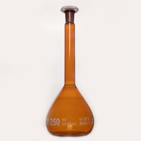 Volumetric Flask, Brown, with Plastic Cap, with Batch Test Certificate, Borosilicate Glass, F81 in Kuwait
