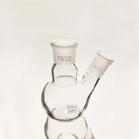 Double neck oblique shape, Two necks standard ground mouth 50ml 19/22+14/23, Flat bottom double neck flask in Kuwait