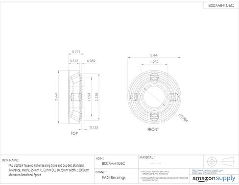 FAG Bearings 31305A Tapered Roller Bearing Cone and Cup Set, Standard Tolerance, Metric, 25 mm ID, 62mm OD, 18.25mm Width, 12000rpm in Kuwait