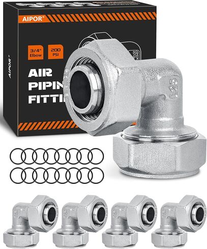 (4 قطع) تركيبات أنابيب هواء الكوع 3/4 بوصة، طقم نظام الهواء السريع للكوع، 200 رطل لكل بوصة مربعة مانعة للتسرب مع حلقة دائرية مزدوجة لمجموعة نظام أنابيب الهواء المضغوط في المرآب in Kuwait
