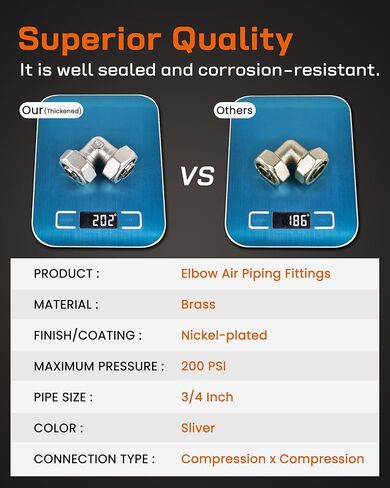 (4 قطع) تركيبات أنابيب هواء الكوع 3/4 بوصة، طقم نظام الهواء السريع للكوع، 200 رطل لكل بوصة مربعة مانعة للتسرب مع حلقة دائرية مزدوجة لمجموعة نظام أنابيب الهواء المضغوط في المرآب in Kuwait