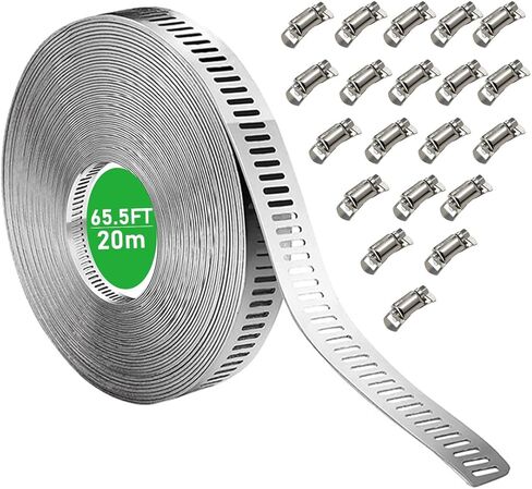 مجموعة متنوعة من مشابك خرطوم الفولاذ المقاوم للصدأ بطول 65.5FT/20m مع 20 قطعة مثبتات، حزام تثبيت معدني طويل قابل للتعديل DIY للأنابيب والمبرد الداخلي والسباكة والأنبوب والمبرد وخط الوقود in Kuwait