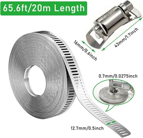 مجموعة متنوعة من مشابك خرطوم الفولاذ المقاوم للصدأ بطول 65.5FT/20m مع 20 قطعة مثبتات، حزام تثبيت معدني طويل قابل للتعديل DIY للأنابيب والمبرد الداخلي والسباكة والأنبوب والمبرد وخط الوقود in Kuwait