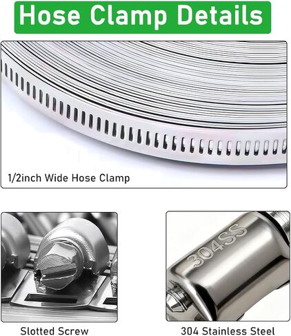 مجموعة متنوعة من مشابك خرطوم الفولاذ المقاوم للصدأ بطول 65.5FT/20m مع 20 قطعة مثبتات، حزام تثبيت معدني طويل قابل للتعديل DIY للأنابيب والمبرد الداخلي والسباكة والأنبوب والمبرد وخط الوقود in Kuwait