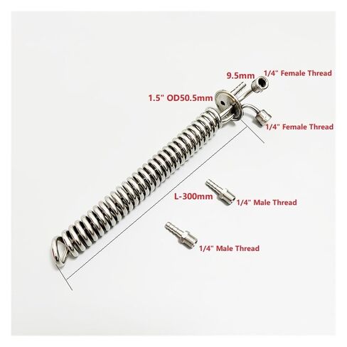 ملف تبريد تقطير ثلاثي المشبك 1.5 بوصة 38 مم (OD50.5 مم) مع خيط أنثى 1/4 بوصة، ارتداد، مكثف، الطول 300 مم، فولاذ 304 in Kuwait