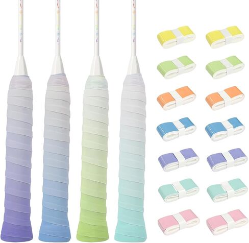 14-Pack Gradient Color Tennis Overgrips, Pre-Cut Absorbent & Anti-Slip Grip Tape for Maximum Control and Comfort in Tennis, Badminton, Pickleball in Kuwait