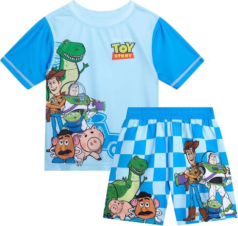 مجموعة حراسة Disney Boys Rash - 2 قطعة Mickey Mouse ، و Cars Lighting McQueen ، و Buzz Lightyear UP50+ Swim For Boys (2T -7) in Kuwait