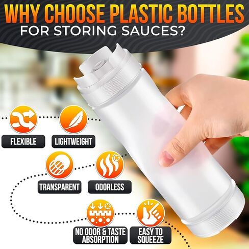 Set of 6 Condiment Squeeze Bottles for Sauces 16 oz – Easy-to-Fill Clear Bottles with Self-Closing Valve | Ready-to-Dispense for Dressings, Ketchup, Mustard & More, Durable, Reusable, Mess-Free Design in Kuwait