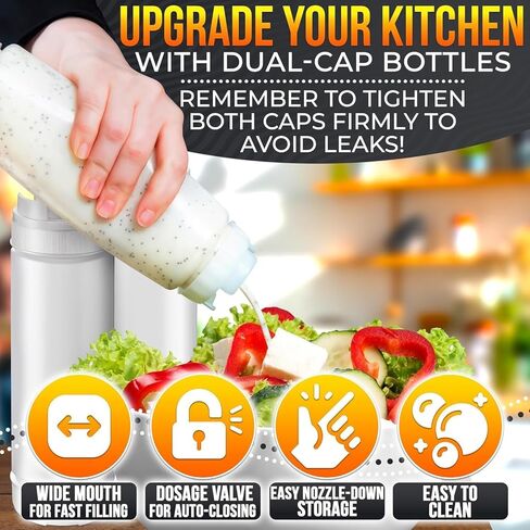 Set of 6 Condiment Squeeze Bottles for Sauces 16 oz – Easy-to-Fill Clear Bottles with Self-Closing Valve | Ready-to-Dispense for Dressings, Ketchup, Mustard & More, Durable, Reusable, Mess-Free Design in Kuwait