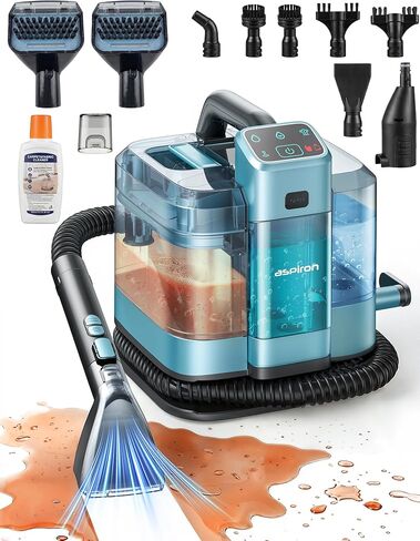 ماكينة تنظيف السجاد متعددة الوظائف Aspiron 20KPA/1600W، منظف بخار احترافي، 9 فرش، خزان مياه 1.7 لتر، محلول تنظيف 300 مل، سلك 5 متر، للسجاد والأريكة وبقع الحيوانات الأليفة والمراتب والأثاث والسيارة in Kuwait