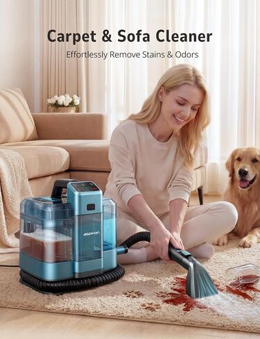 ماكينة تنظيف السجاد متعددة الوظائف Aspiron 20KPA/1600W، منظف بخار احترافي، 9 فرش، خزان مياه 1.7 لتر، محلول تنظيف 300 مل، سلك 5 متر، للسجاد والأريكة وبقع الحيوانات الأليفة والمراتب والأثاث والسيارة in Kuwait