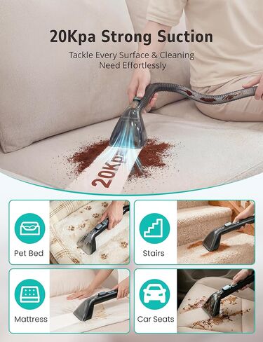 ماكينة تنظيف السجاد متعددة الوظائف Aspiron 20KPA/1600W، منظف بخار احترافي، 9 فرش، خزان مياه 1.7 لتر، محلول تنظيف 300 مل، سلك 5 متر، للسجاد والأريكة وبقع الحيوانات الأليفة والمراتب والأثاث والسيارة in Kuwait