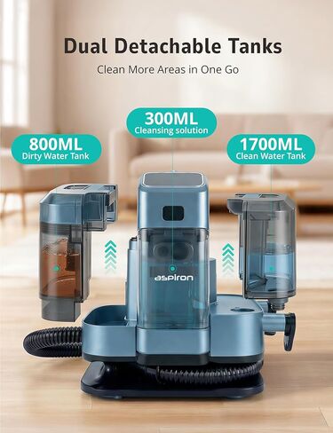 ماكينة تنظيف السجاد متعددة الوظائف Aspiron 20KPA/1600W، منظف بخار احترافي، 9 فرش، خزان مياه 1.7 لتر، محلول تنظيف 300 مل، سلك 5 متر، للسجاد والأريكة وبقع الحيوانات الأليفة والمراتب والأثاث والسيارة in Kuwait